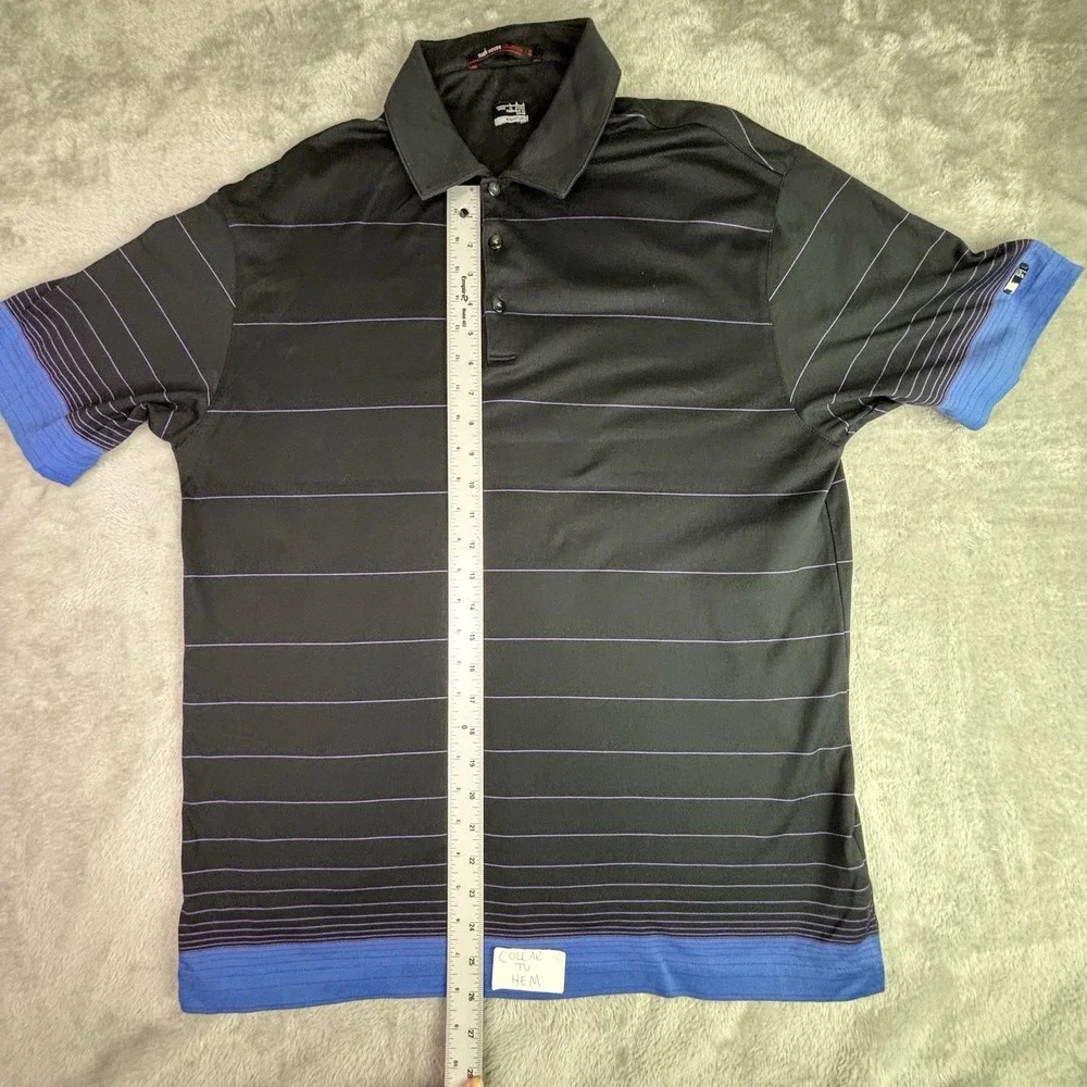 Nike Tiger Woods Collection Golf Polo Shirt Mens Large Black Striped Dri-FIT